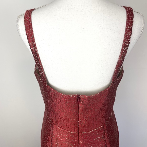 Monique Lhuillier Metallic Cut Out High Low Gown In Maroon Gold Size 10 - Picture 10 of 16